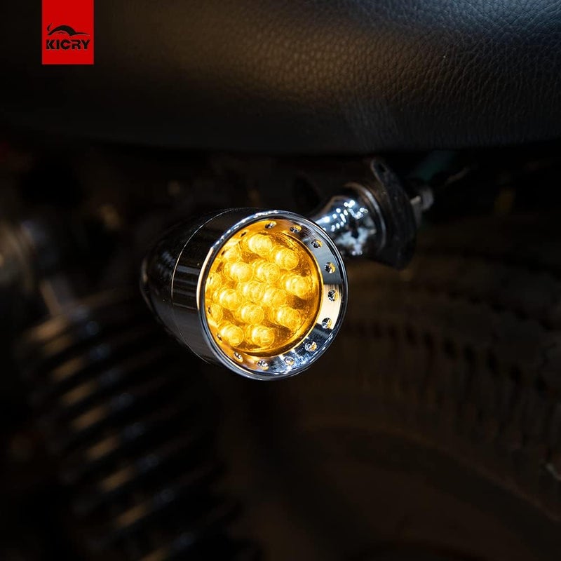 KICRY Motorcycle Turn Signals LED Bullet Front Rear Indicator Lights Universal Compatible for Harley Davidson Cruiser Iron Softail Street Bike Honda Shadow Yamaha Chopper Bobber Cafe Racer(Chrome/Amber-B) - Image 4